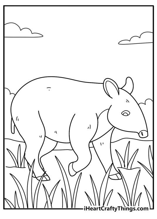 Tapir walking through tall grass simple jungle printable for kids