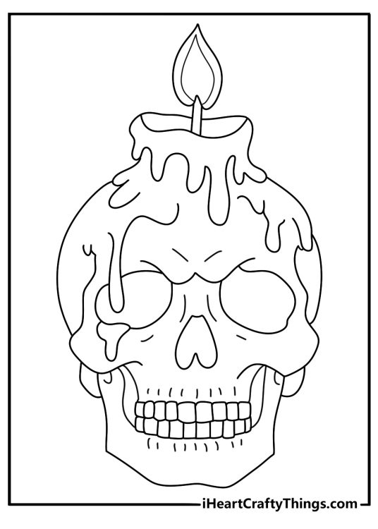 Tattoo coloring page for adults with a skull candle dripping wax