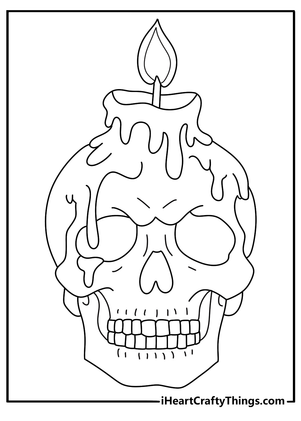 Tattoo coloring page for adults with a skull candle dripping