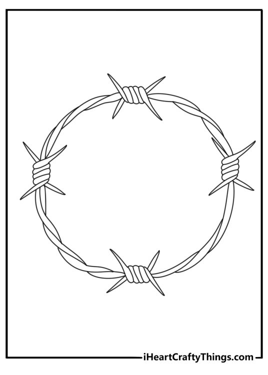 Tattoo coloring page printable with barbed wire shaped into a circle