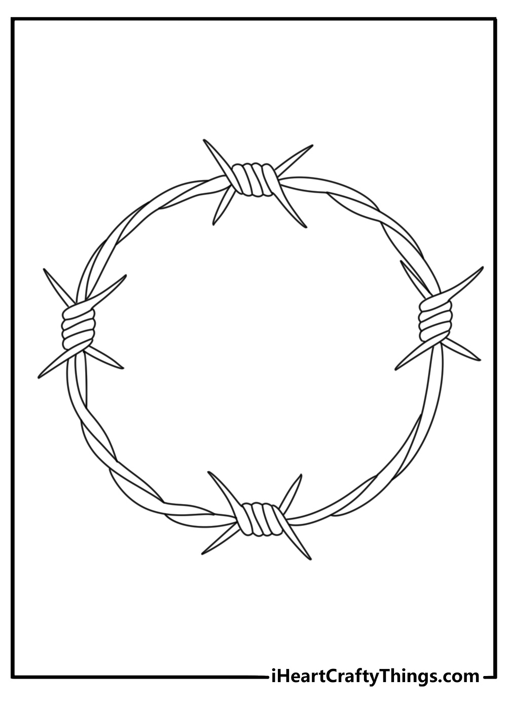 Tattoo coloring page printable with barbed wire shaped into a circle