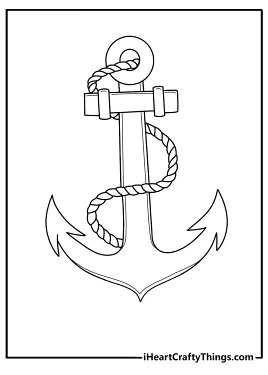 Tattoo coloring page with an anchor wrapped in rope