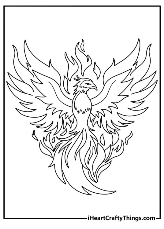 Tattoo coloring pages coloring page with a phoenix rising from fire