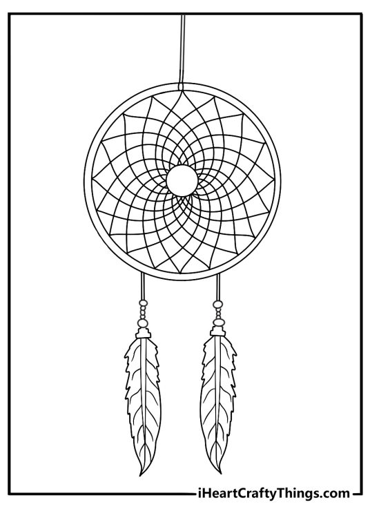 Tattoo stencil printable tattoo coloring page with a dreamcatcher and hanging charms