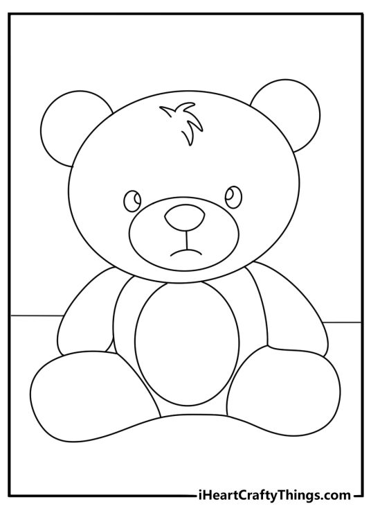 Teddy Bear printable sheet featuring cute and cuddly bear with round head round ears and a tuft of hair