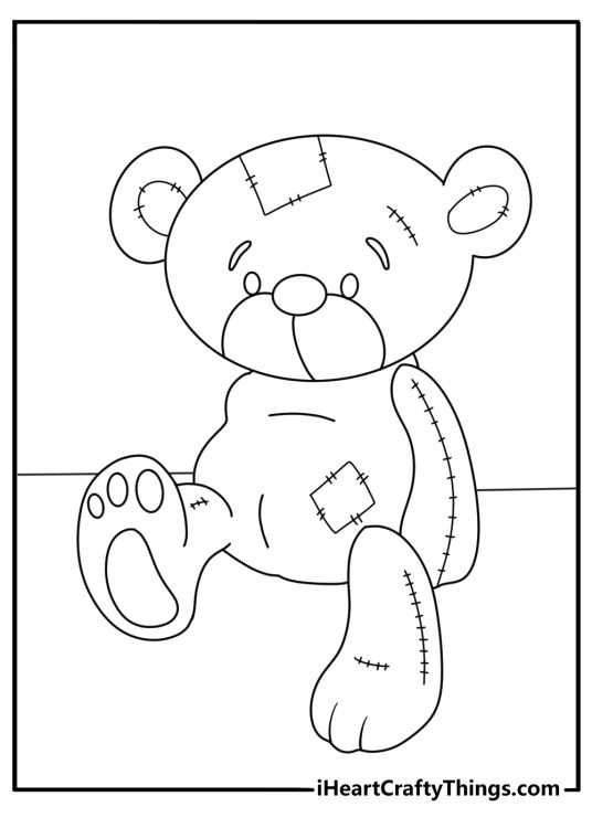 Teddy Bear themed coloring picture for children presenting a simple ragged teddy bear