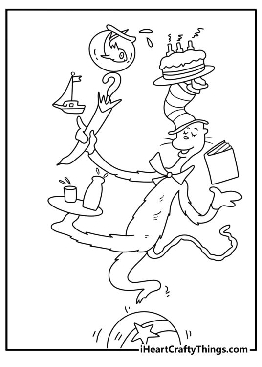 The Cat stacks household objects on his umbrella in this fun printable