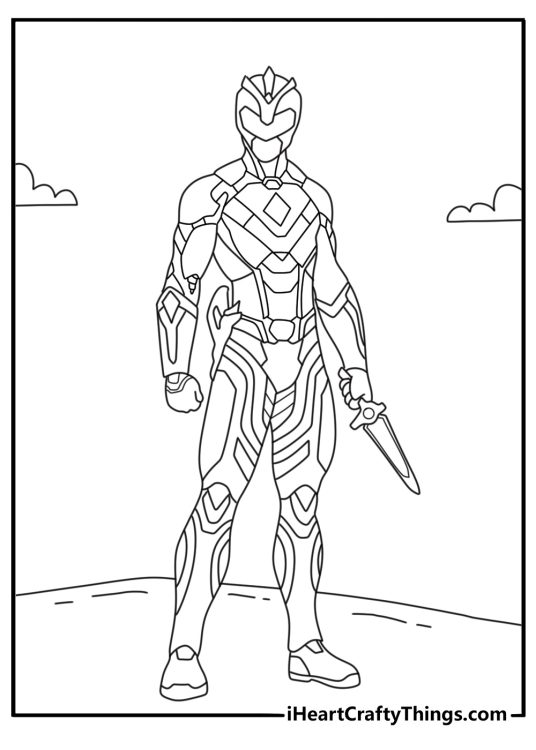 The Green Ranger plays the Dragon Dagger in this action coloring sheet
