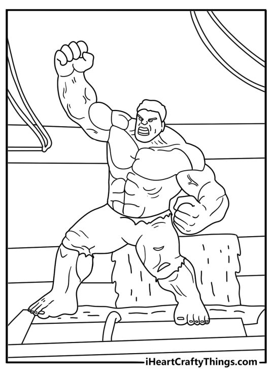 The incredible Hulk coloring page with Hulk breaking out of a test chamber