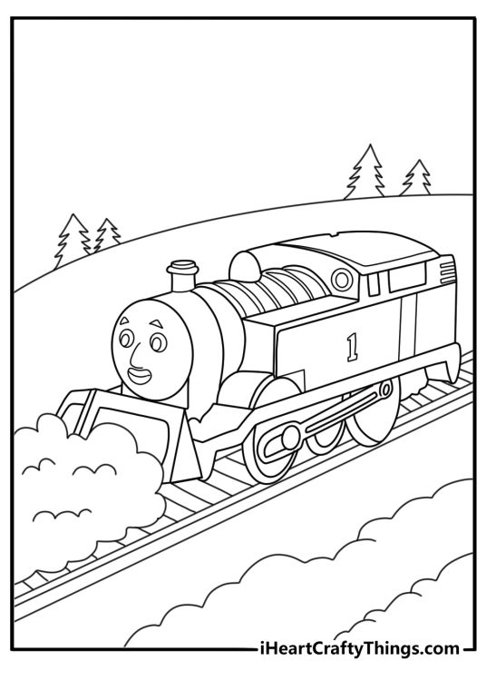 Thomas the Train snowplow clearing winter track coloring page pdf for kids