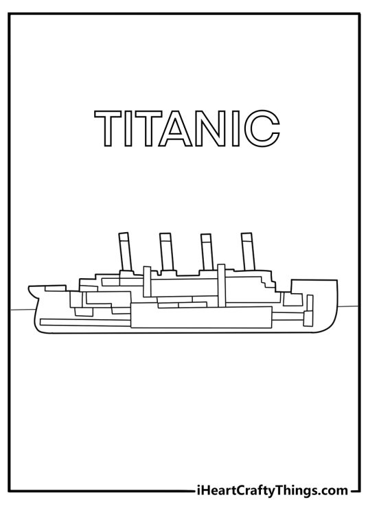 Titanic cutaway showing decks and rooms detailed coloring page for adults
