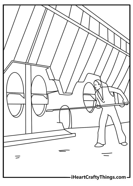 Titanic engine room workers shoveling coal detailed coloring page for adults