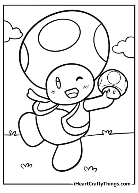 Toad holding a Super Mushroom detailed coloring sheet