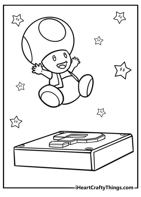 Toad in a fun juping pose detailed coloring sheet