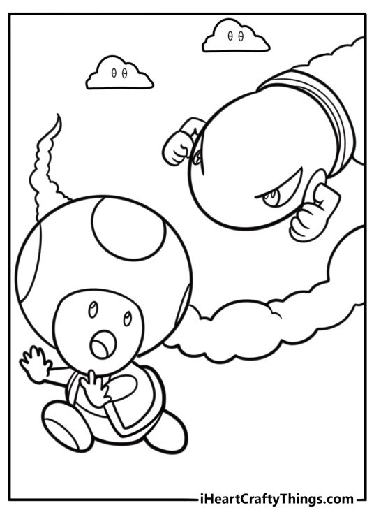 Toad running from enemies fun Super Mario coloring sheet