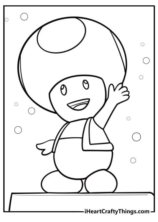 Toad smiling and waving easy coloring page for kids