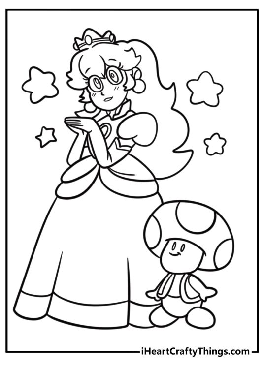 Toad coloring pages with Princess Peach