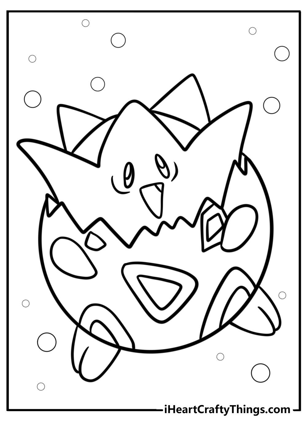 Togepi in a shell with a happy face detailed coloring sheet