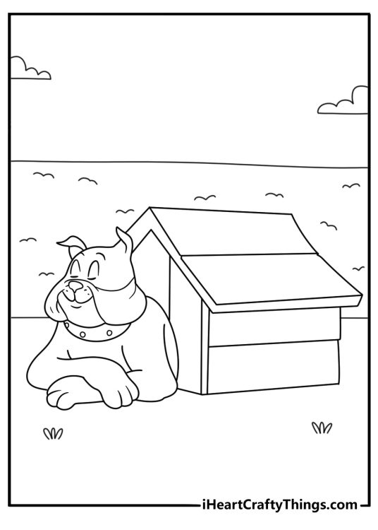 Tom and Jerry coloring pages for kids with Spike guarding a doghouse