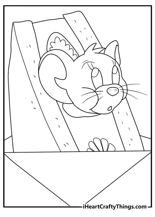 Tom and Jerry coloring pages with Jerry popping out of a bread box