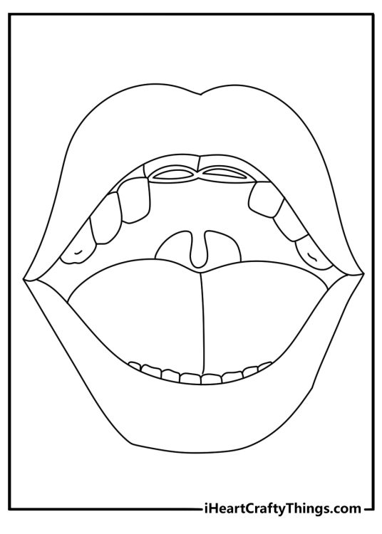 Tooth coloring pages feature a missing front tooth inside an open mouth