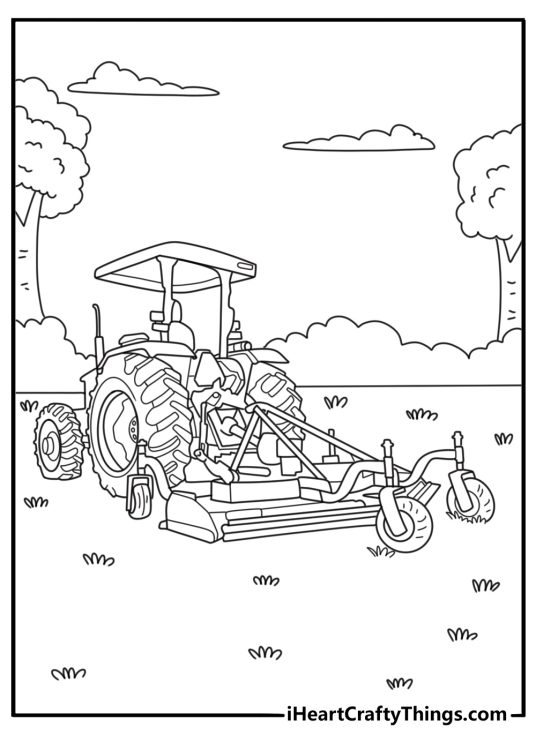 Tractor with mower deck trimming pasture easy printable for kids