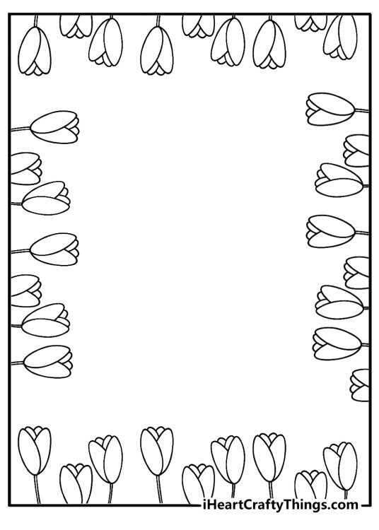 Tulip border pattern decorative coloring page for adults