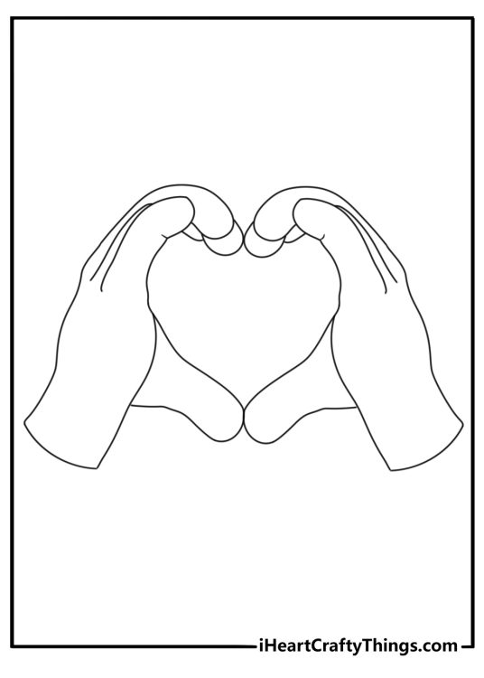 Two hands forming a heart make a cute coloring sheet