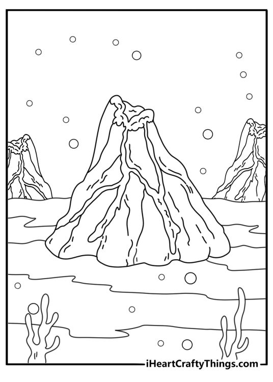 Underwater volcano with glowing lava detailed coloring sheet