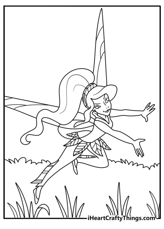 Vidia races through tall reeds in this detailed Tinker Bell printable