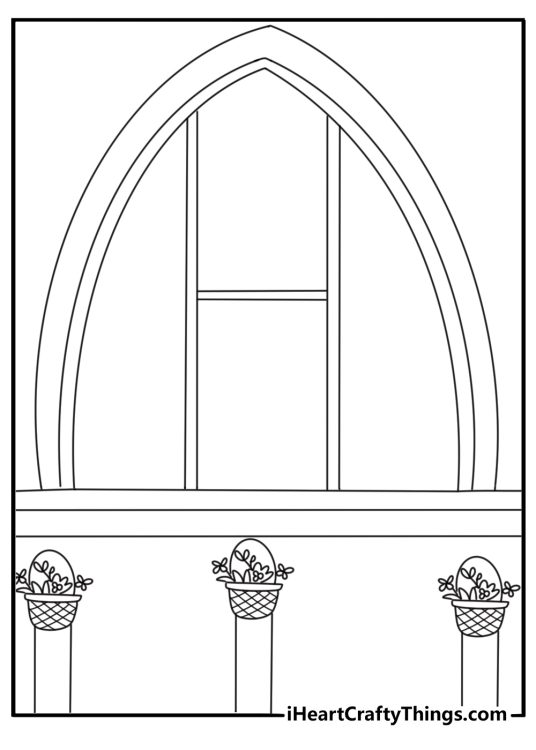 Wedding coloring pages for kids with a flower basket beside the aisle