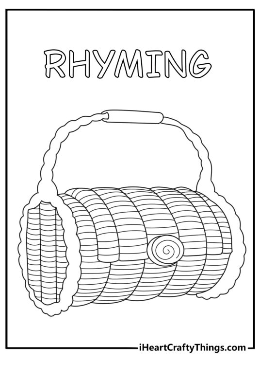 Wonder Red sorts rhyming words into baskets in this fun coloring sheet