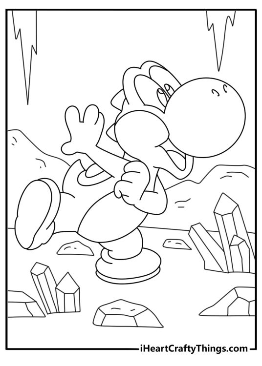 Yoshi explores a cave filled with glowing crystals in this detailed sheet