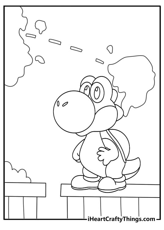 Yoshi stands beside a map of connected island paths