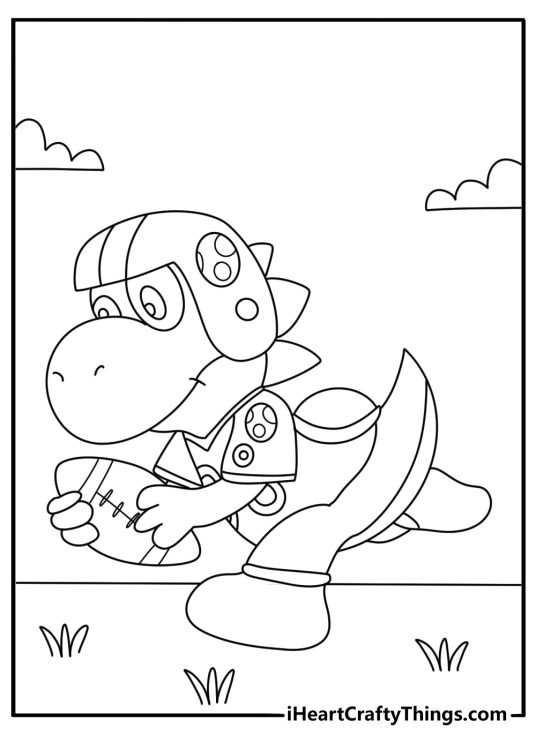 Yoshi wears a football helmet in this simple sports coloring page