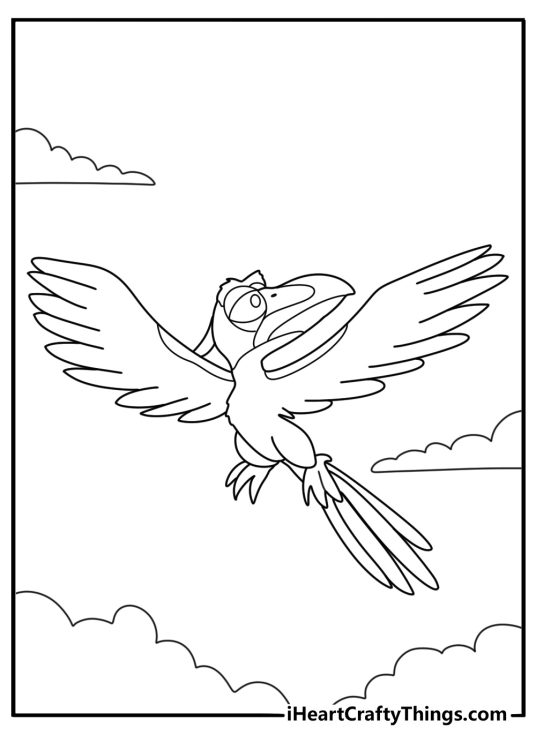 Zazu flying over Pride Lands with wide wings simple Lion King printable coloring page
