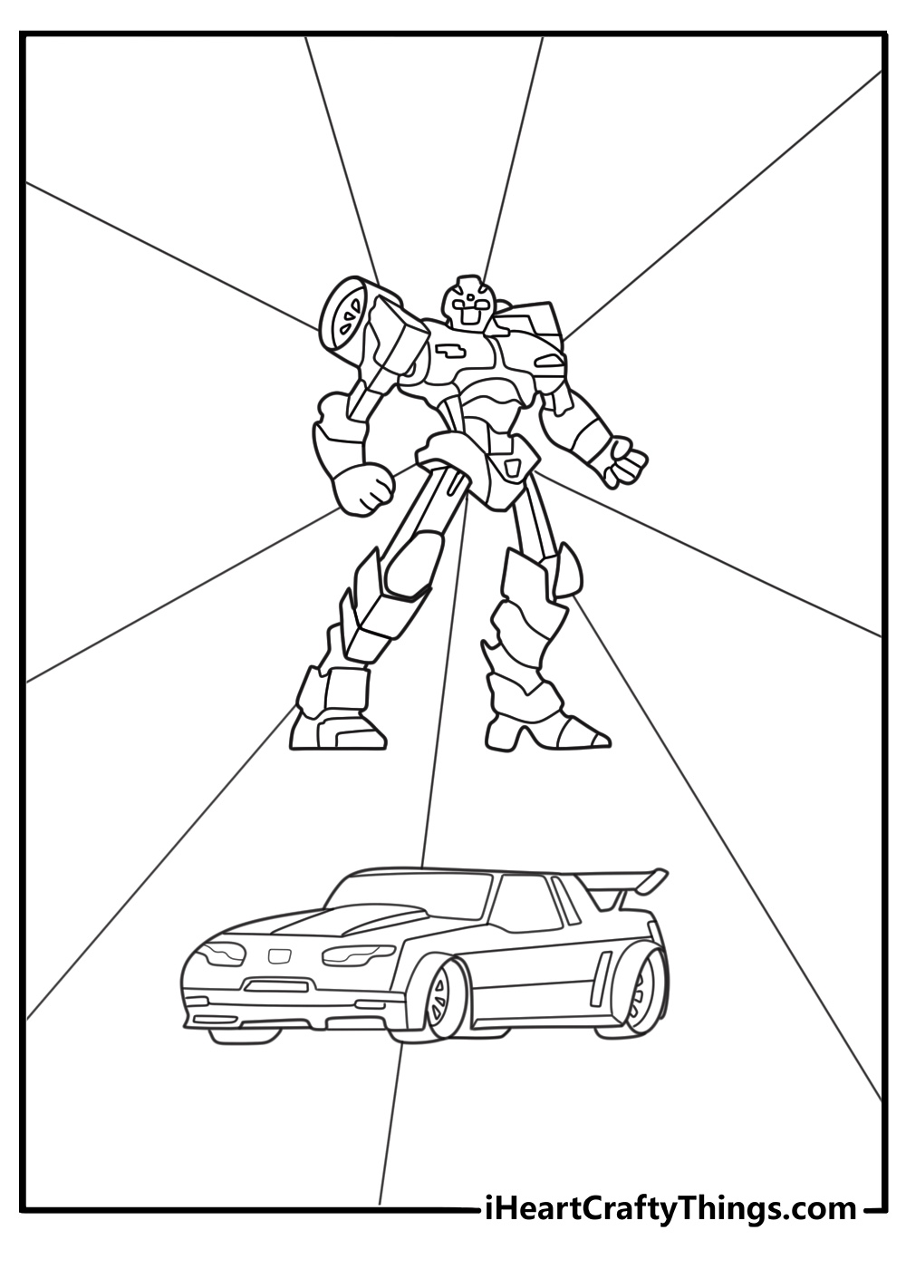 a set of transformation panels shifting from robot to vehicle offered as a pdf sheet