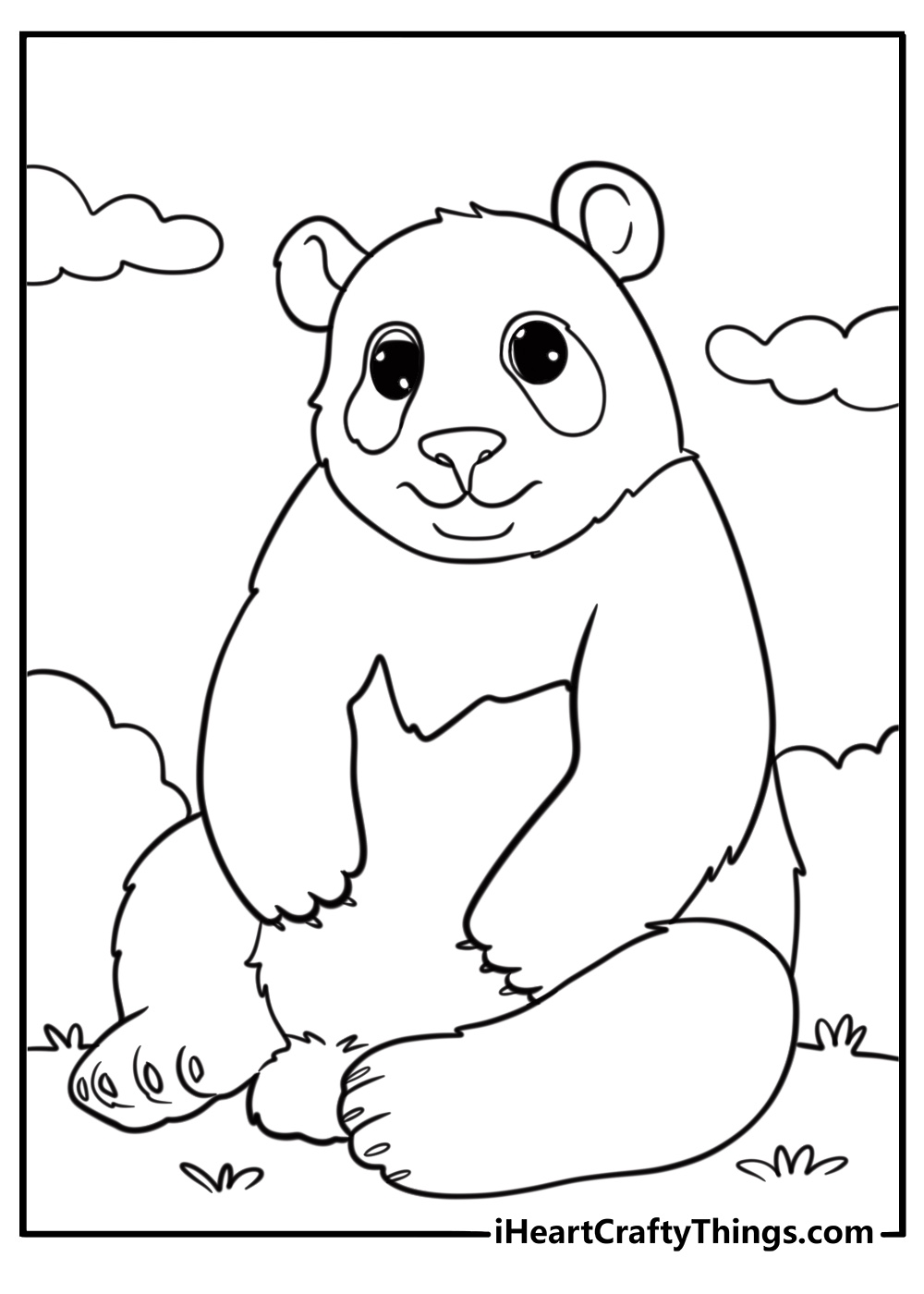 Adorable giant panda with big eyes sitting down easy coloring page