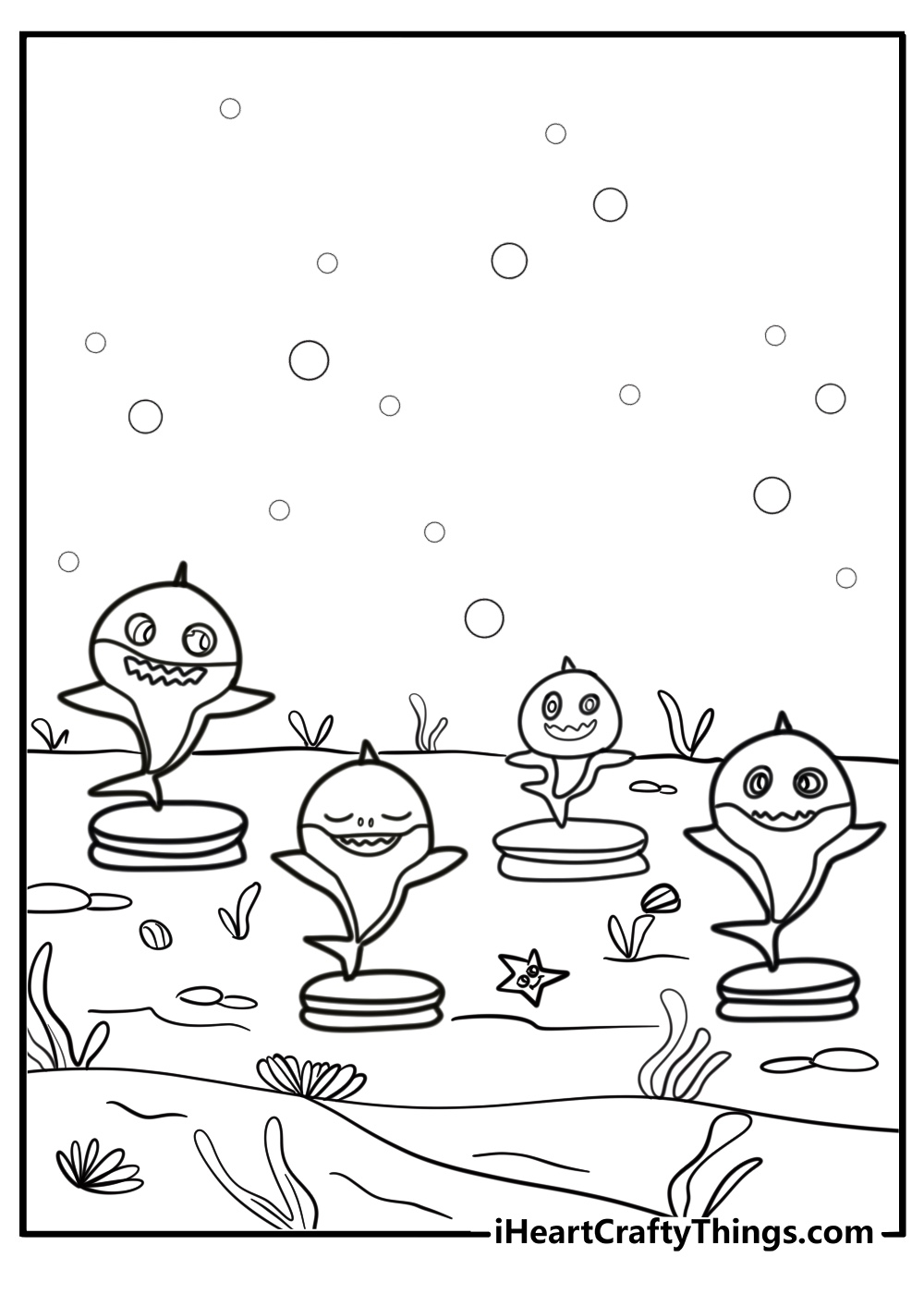 Baby shark dancing with friends printable coloring page