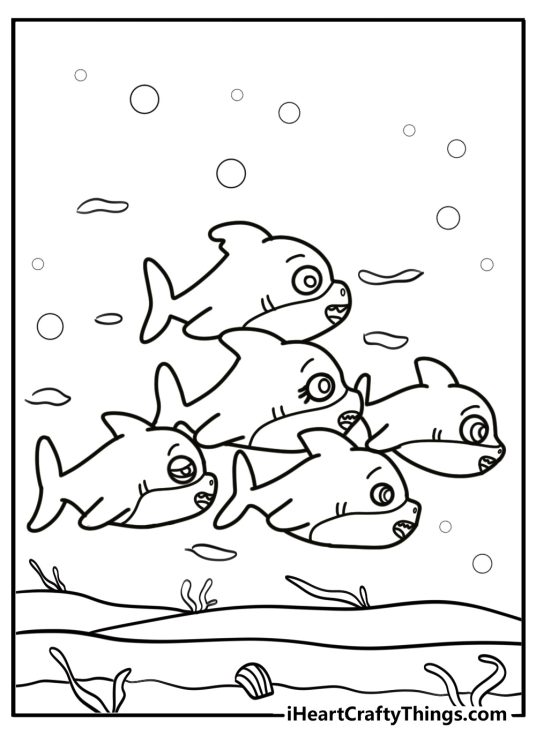 Baby shark family together under the sea coloring sheet
