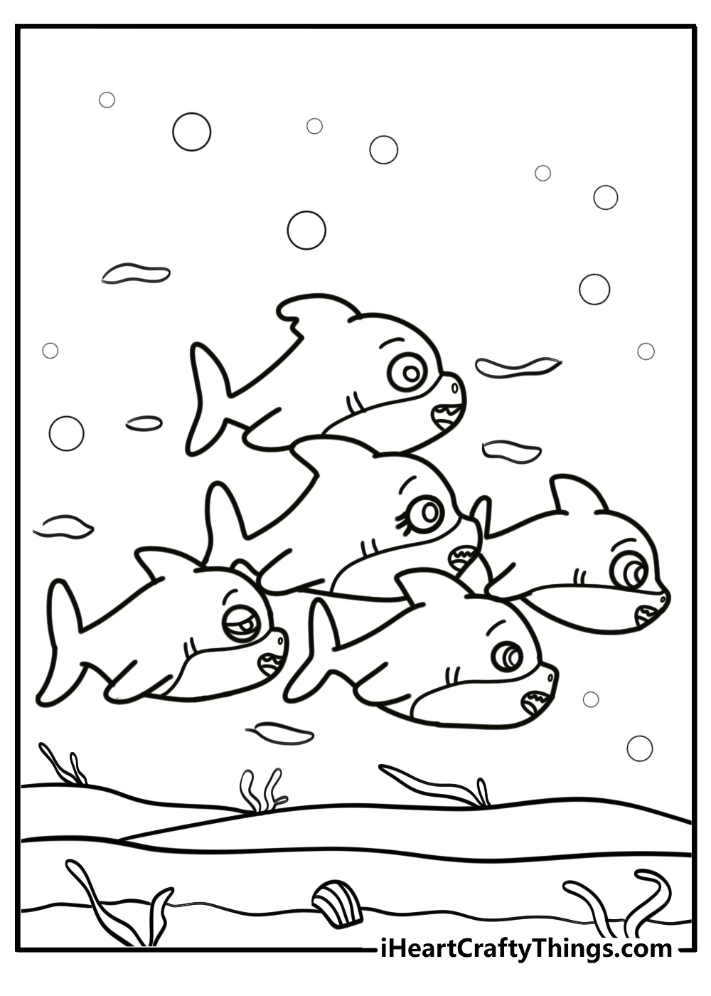 Baby shark family together under the sea coloring sheet