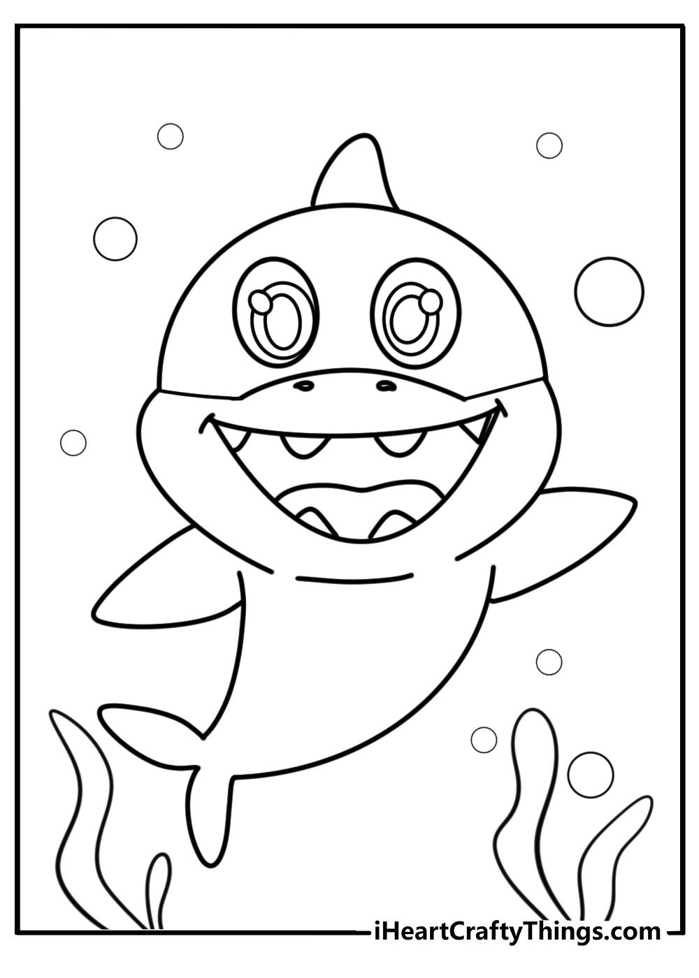 Baby shark waving hello coloring sheet for kids