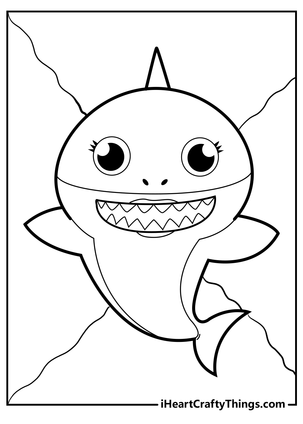 black-and-white baby shark coloring printable