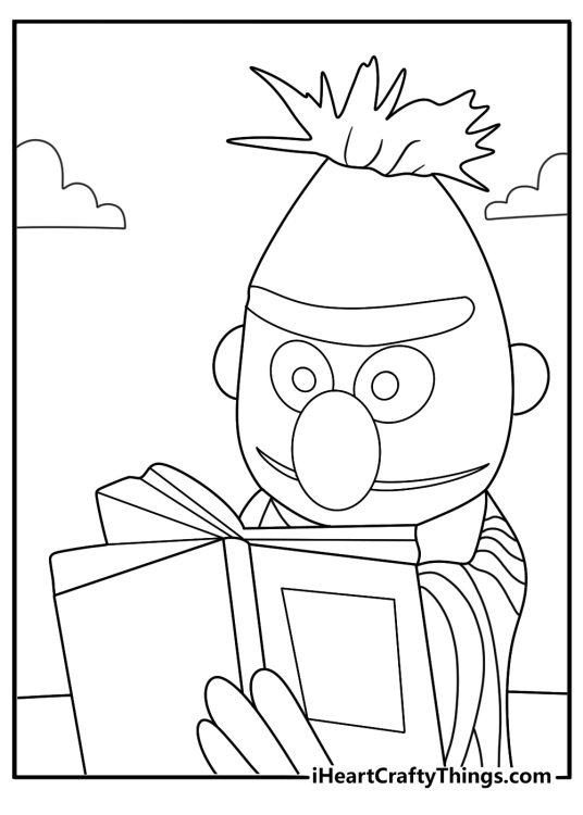 bert reading a book sesame street printable coloring page for children