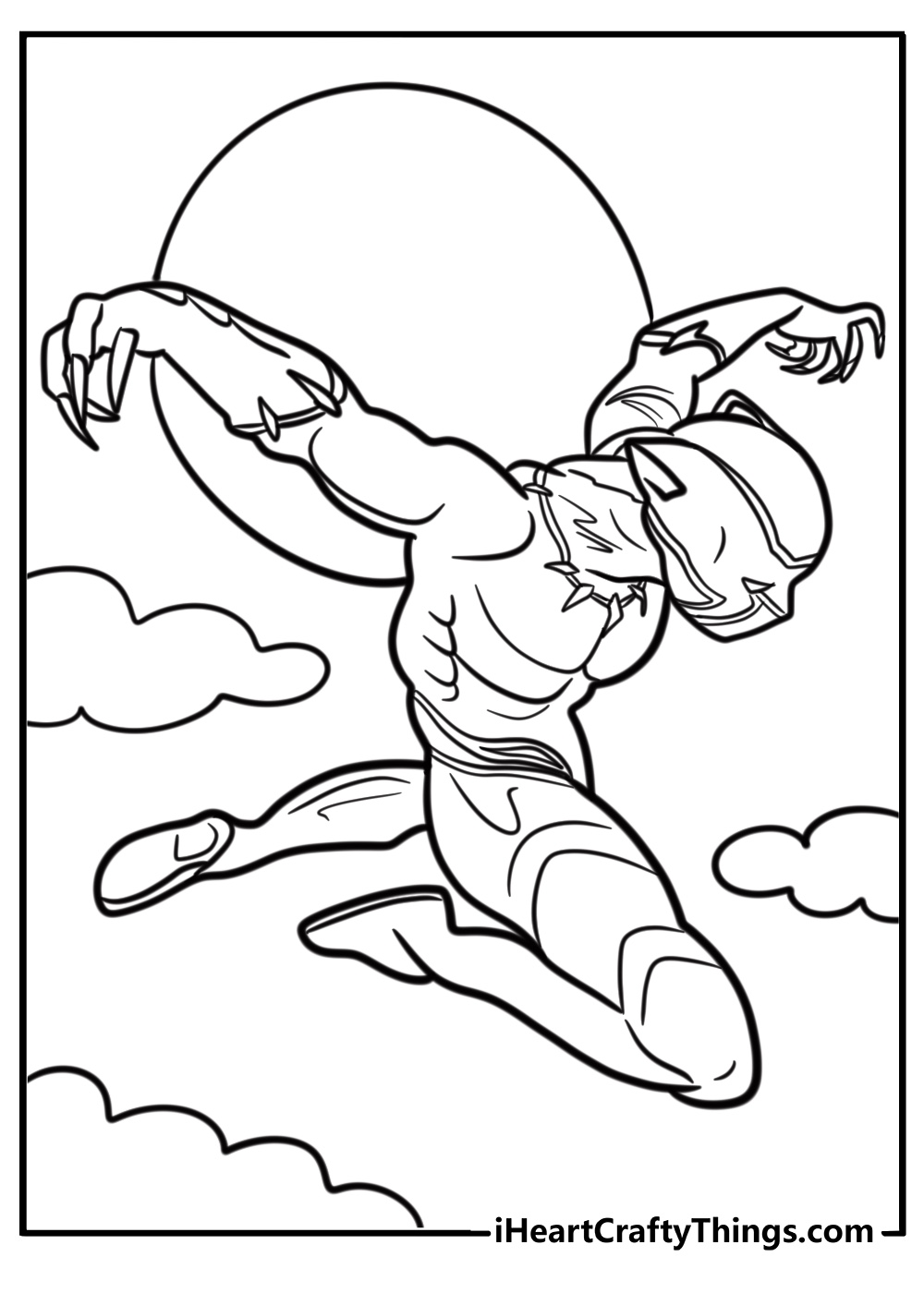 Black Panther leaping in action printable coloring page