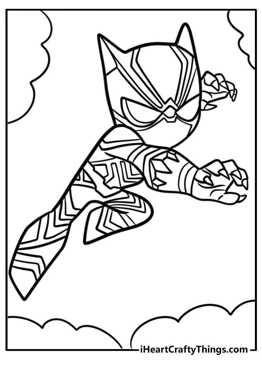 Black panther mask with claws easy coloring sheet