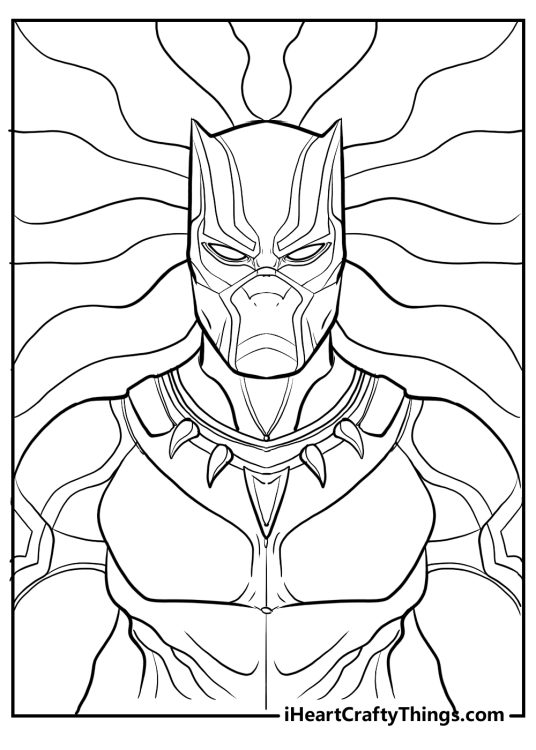 Printable pdf featuring a close up portrayal of a Black Panther with wavy lines in the background