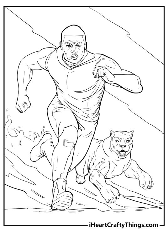 Black Panther-themed picture featuring character TChalla running along with a real panther