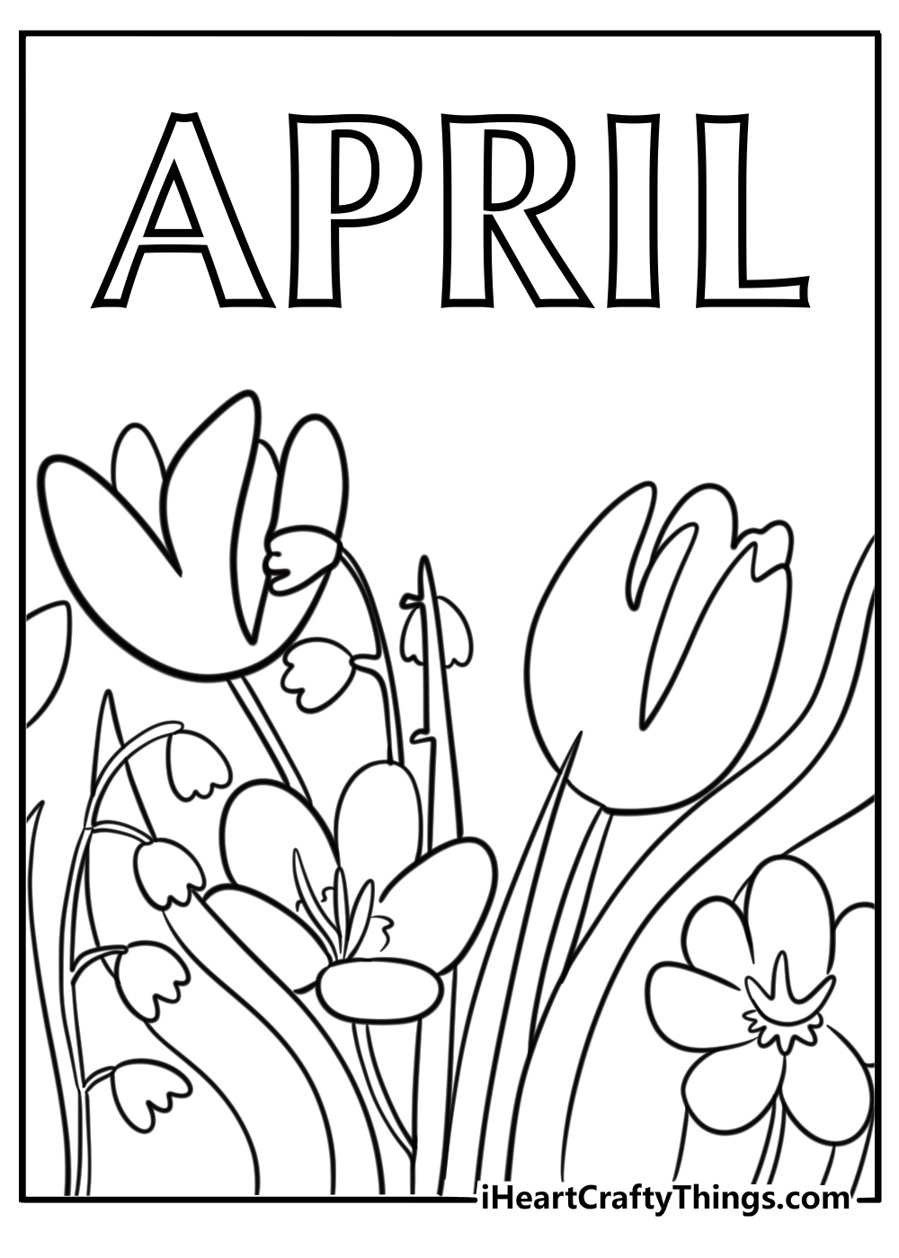 Blooming tulips in spring coloring page for April