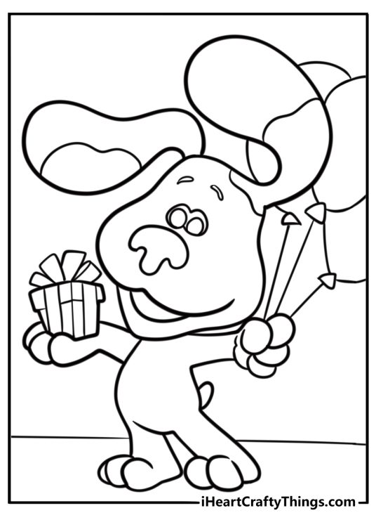 Blue carrying a gift box free coloring page pdf